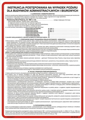 Znak "Instrukcja postępowania na wypadek pożaru dla budynków administracyjnych i biurowych" Kenlight