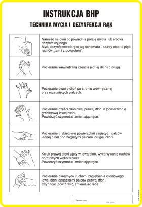 Znak "Instrukcja BHP techniki mycia i dezynfekcji rąk"