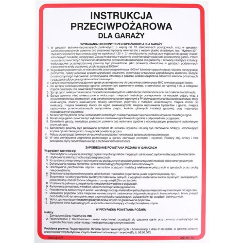 Znak "Instrukcja przeciwpożarowa dla garaży"  Kenlight