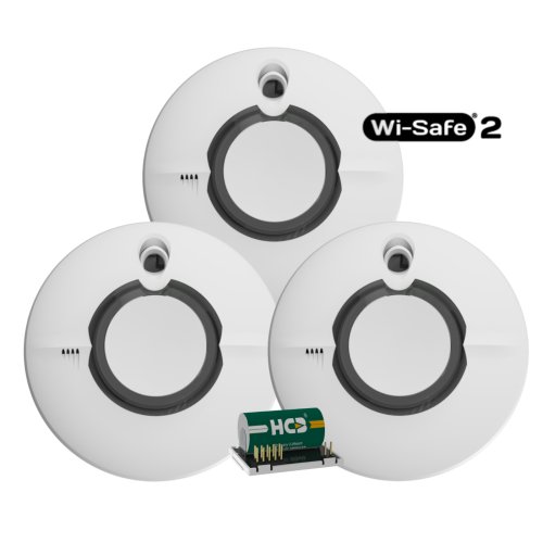 Zestaw trzech czujników dymu ST-630 wraz z modułami Wi-Safe2
