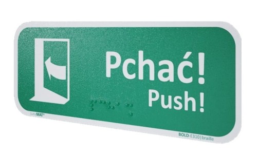 Znak "Pchać by otworzyć (lewy)" z Braille`m Bold