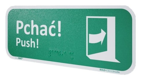 Znak "Pchać by otworzyć (prawy)" z Braille`m Bold