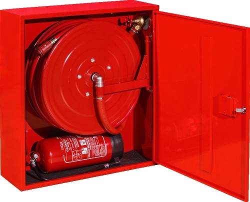 Hydrant wewnętrzny DN25 z wężem półsztywnym z miejscem na gaśnicę pod spodem