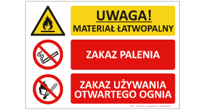 Znak "UWAGA! Materiał łatwopalny" Bold