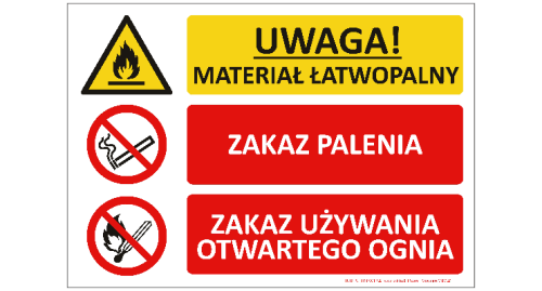 Znak "UWAGA! Materiał łatwopalny" Bold