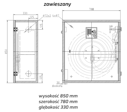 Hydrant wewnętrzny DN33 mrozoodporny zawieszany, wąż 30m