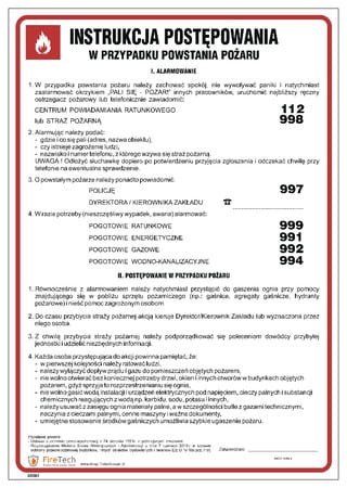Znak "Instrukcja postępowania w przypadku powstania pożaru" Signproject