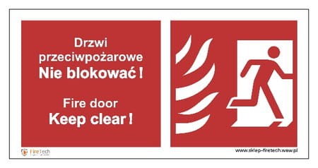 Znak "Drzwi przeciwpożarowe. Nie blokować! Fire door. Keep Clear!"   Signproject 