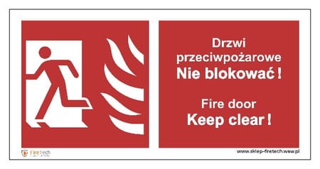 Znak "Drzwi przeciwpożarowe. Nie blokować! Fire door. Keep Clear!" Signproject 