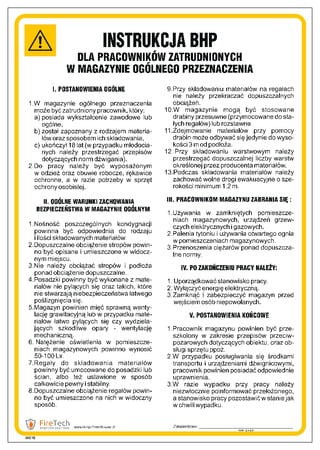 Znak "Instrukcja BHP dla pracowników zatrudnionych w magazynie ogólnego przeznaczenia"  Signproject 