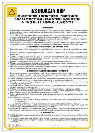 Znak "Instrukcja ogólna BHP w warsztatach, laboratoriach, pracowniach oraz stan. prakt. nauki zawodu"  Signproject 