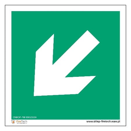 Znak "Kierunek drogi ewakuacyjnej (strzałka skośna)" Signproject