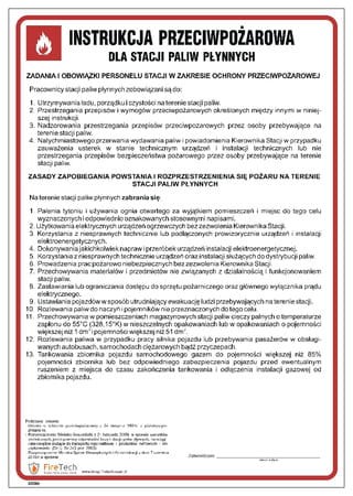 Znak "Instrukcja przeciwpożarowa dla stacji paliw płynnych" Signproject