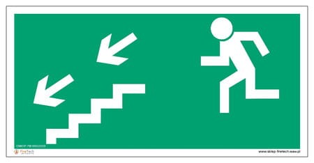 Znak "Kierunek do wyjścia drogi ewakuacyjnej schodami w dół w lewo" Signproject