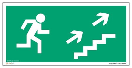 Znak "Kierunek do wyjścia drogi ewakuacyjnej schodami w górę w prawo" Signproject