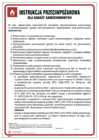 Znak "Instrukcja przeciwpożarowa dla garaży samochodowych"  Signproject 