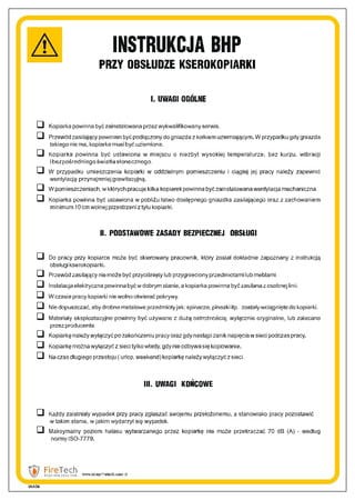 Znak "Instrukcja BHP przy obsłudze kserokopiarki" Signproject