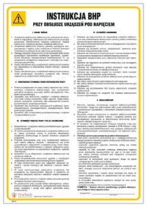 Znak "Instrukcja BHP przy obsłudze urządzeń pod napięciem"