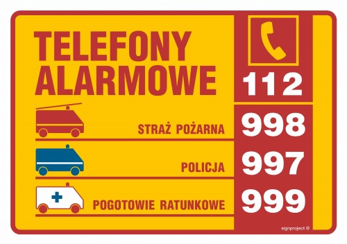 Znak "Tabliczka telefonów alarmowych"  Signproject 